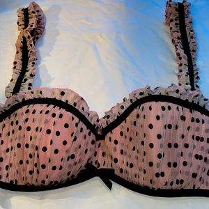 Victoria's Secret Chantal  Thomass 36C Lace Balconette Bra Black/Pink Polka Dot